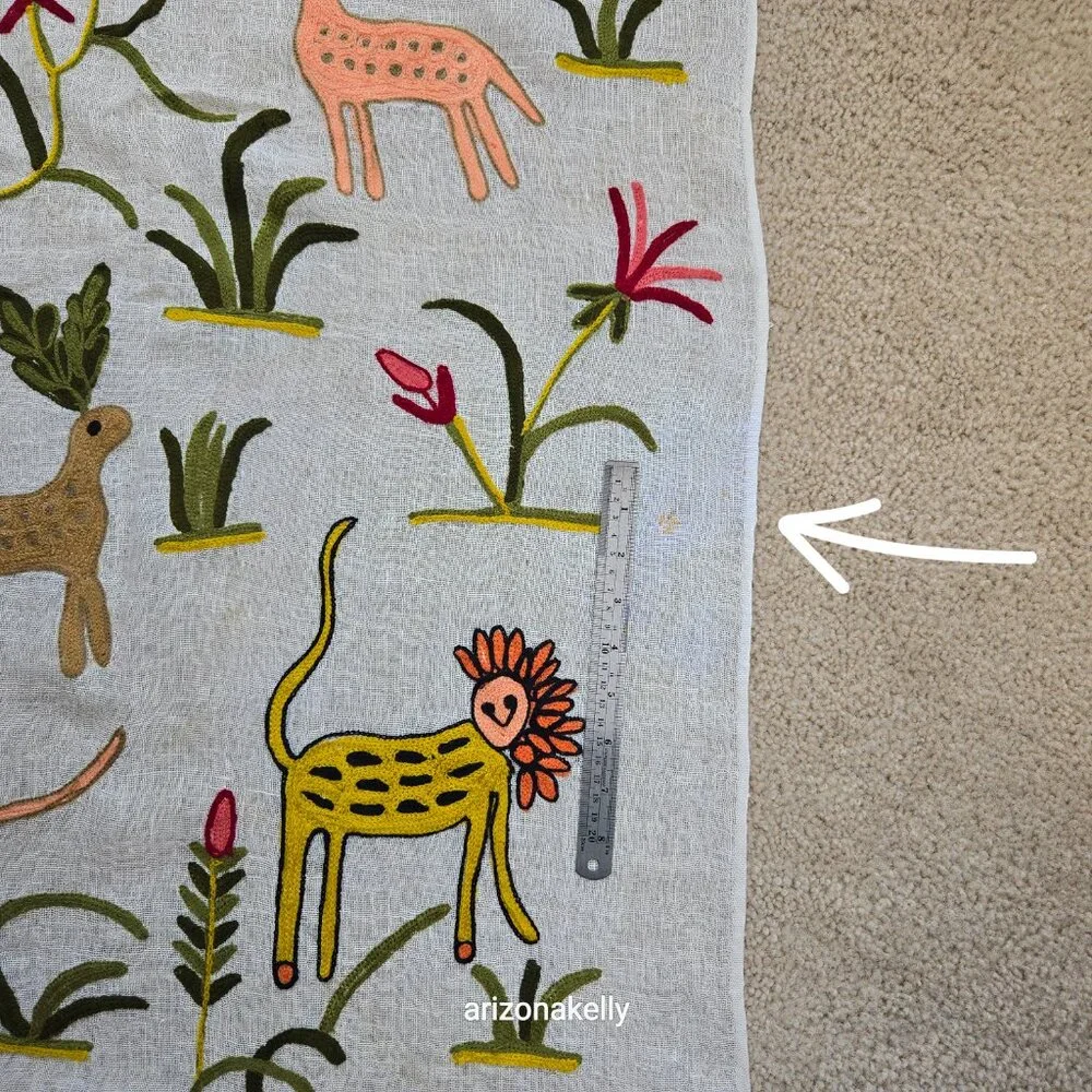 Tolani Linen Scarf Embroidered With Whimsical Animals and Plants